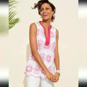 Talbots EMBROIDERED TUNIC SHELL - ARTISTIC MEDALLION Womens XLP Petite